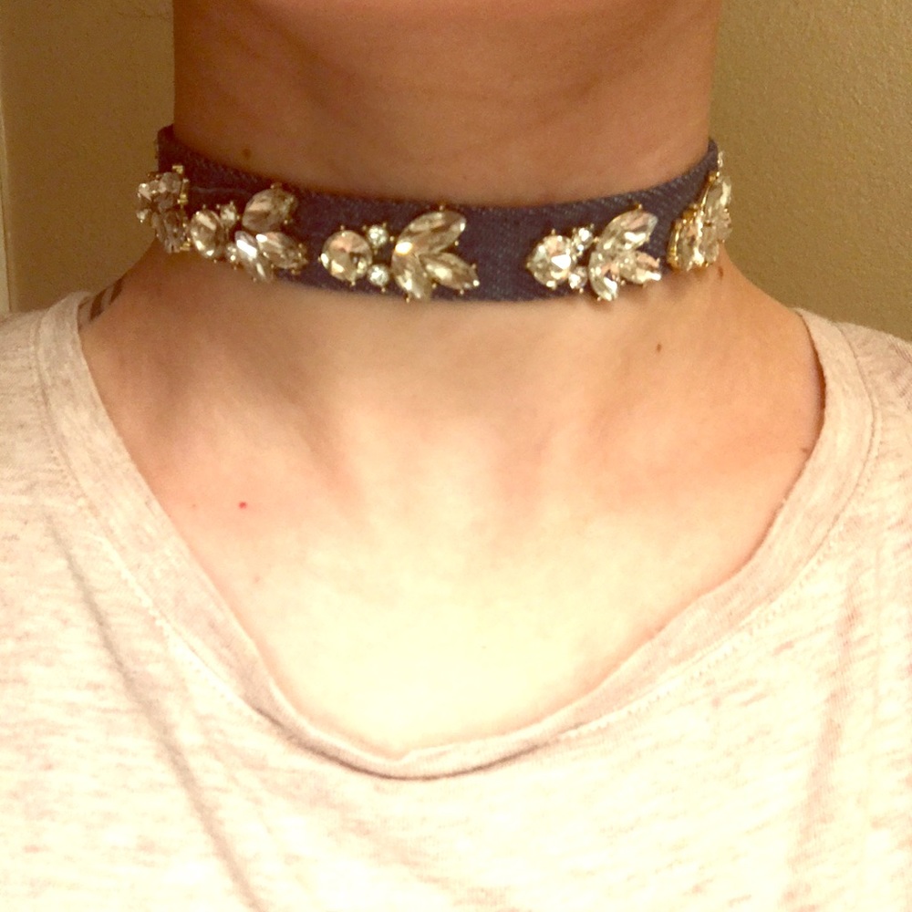 ‼️NEW Faux Denim and Rhinestone Choker